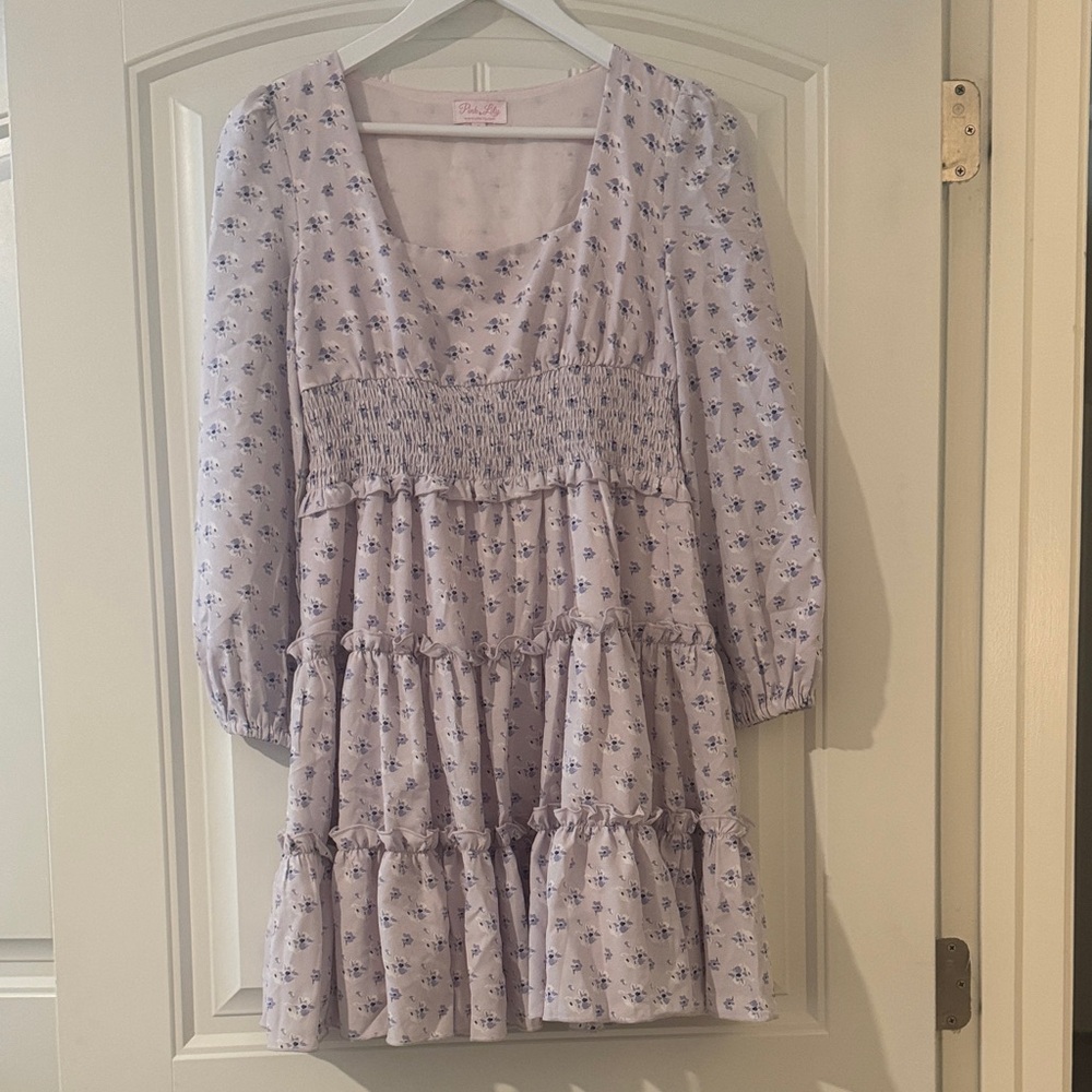Pink Lily Lavender Floral Smocked Tiered Dress